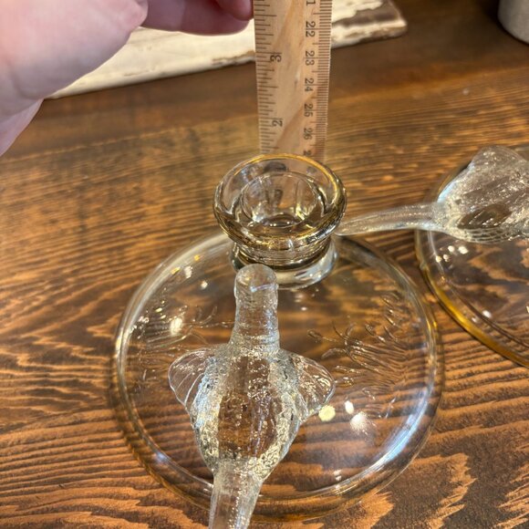 2 1930s Vintage Jeannette Glass Candlestick Holders with Pheasant Motifs - Picture 8 of 10